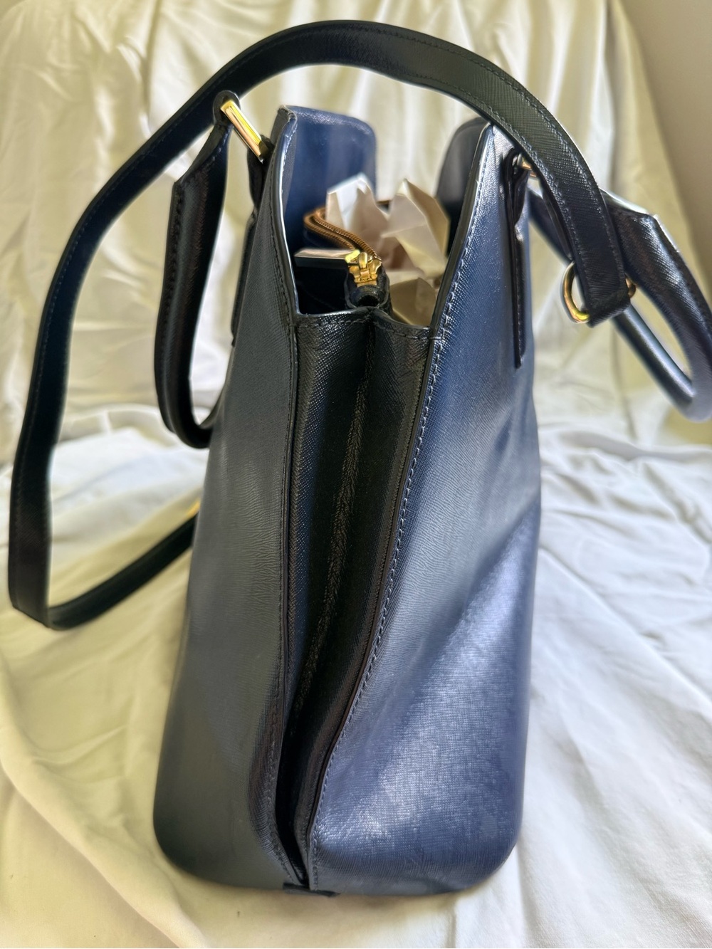 Tory Burch Navy Saffiano Leather Dome Satchel with Gold Hardware - Picture 2 of 12
